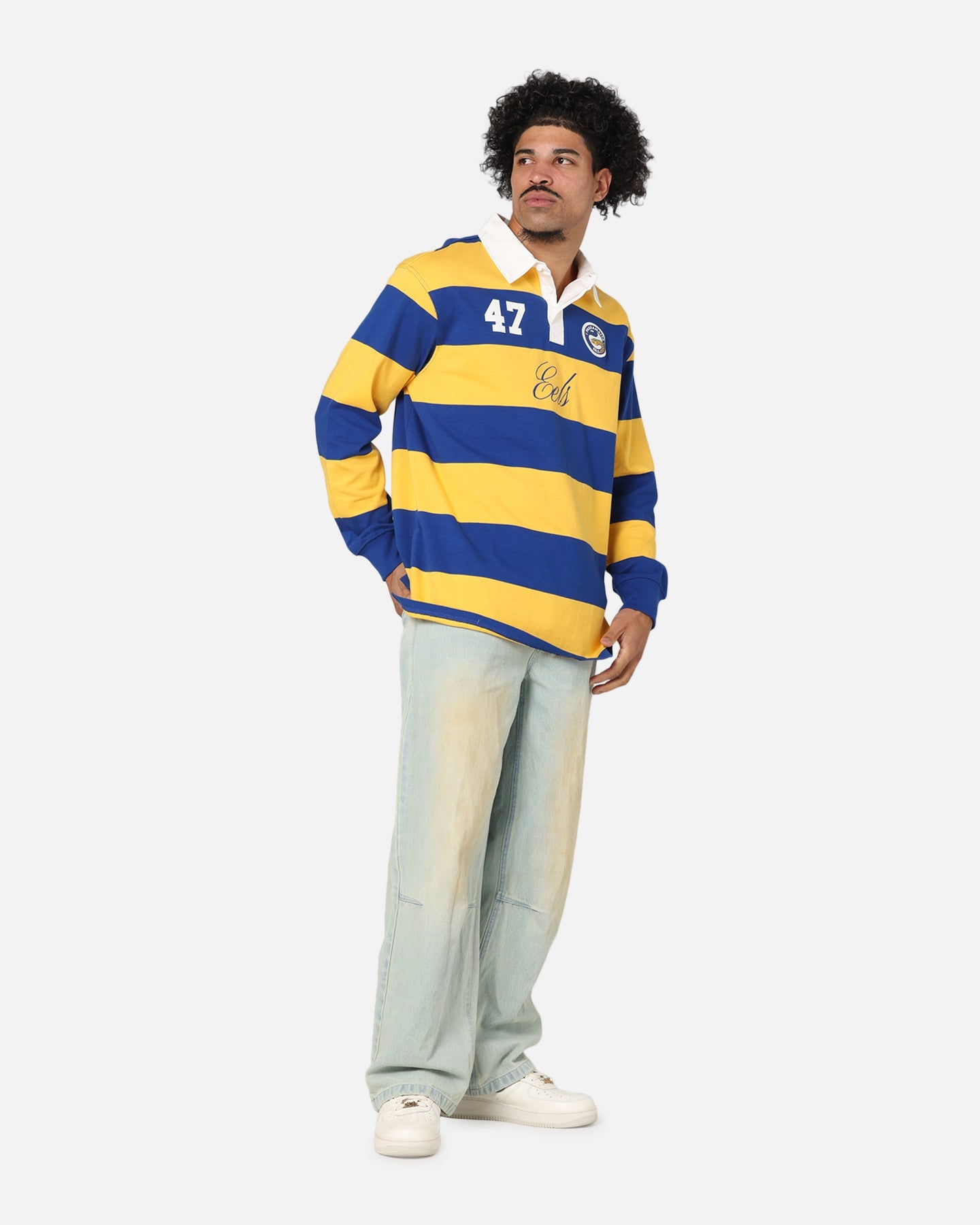 Bleacher Athletic Parramatta Eels NRL Stripe Rugby Polo Shirt Official Team Colour