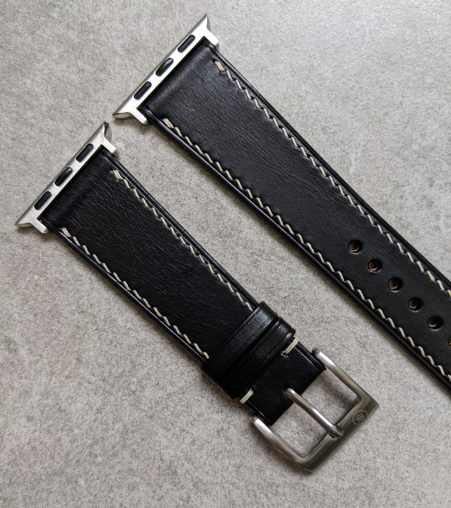 Apple Watch Strap - Black Calfskin W/Cream stitching