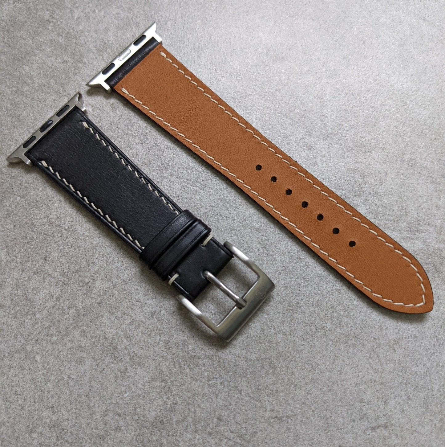 Apple Watch Strap - Black Calfskin W/Cream stitching