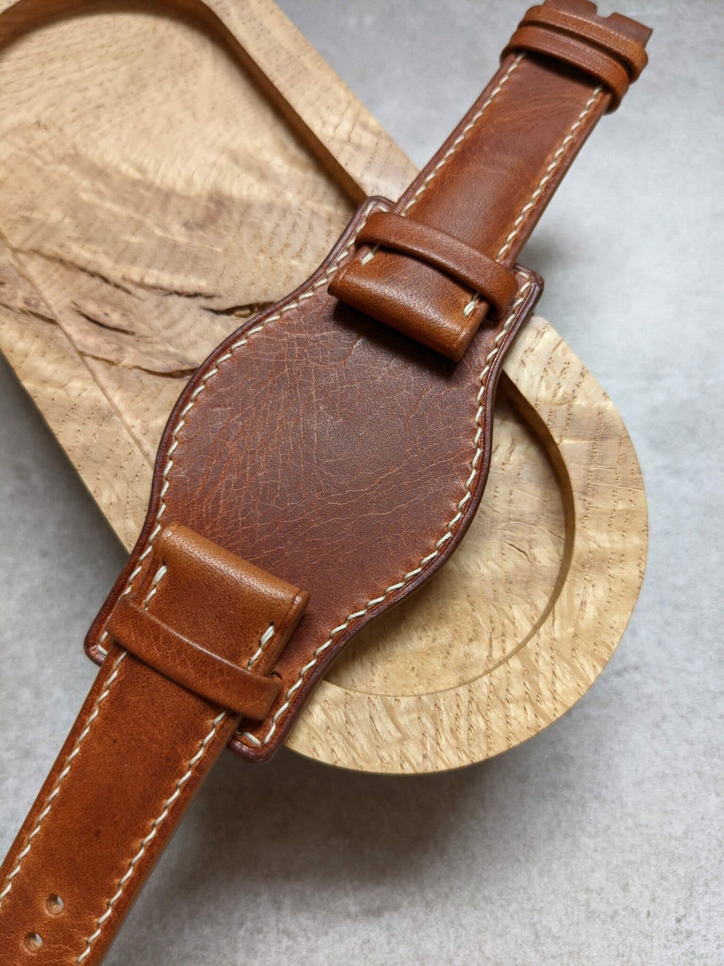 Badalassi Bund Watch Strap - Tan Brown W/Cream stitching