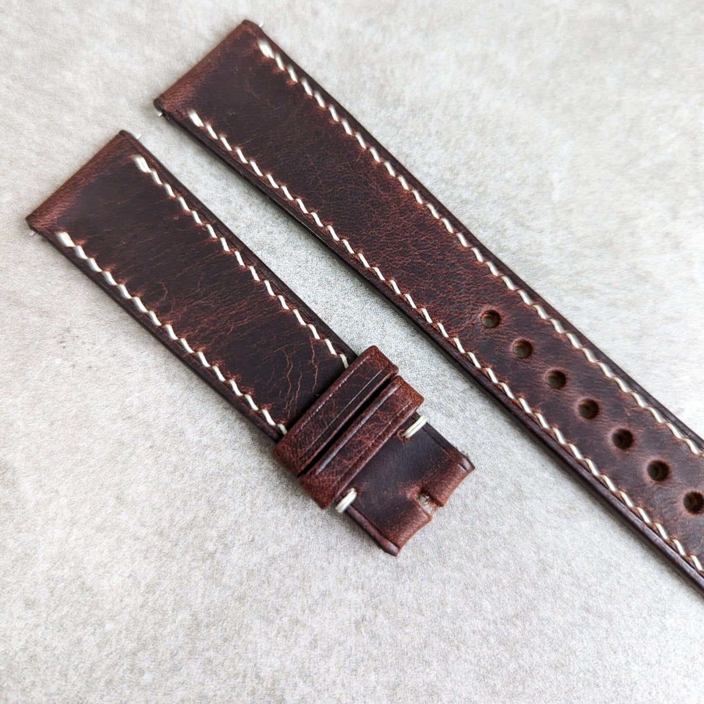 Badalassi Wax Strap - Dark Brown W/Cream stitch