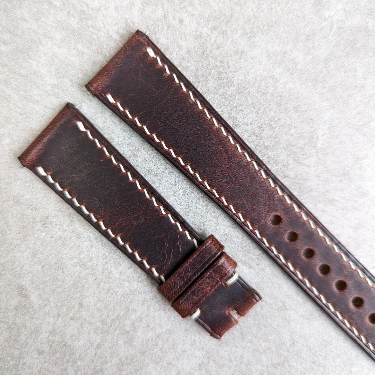 Badalassi Wax Strap - Dark Brown W/Cream stitch
