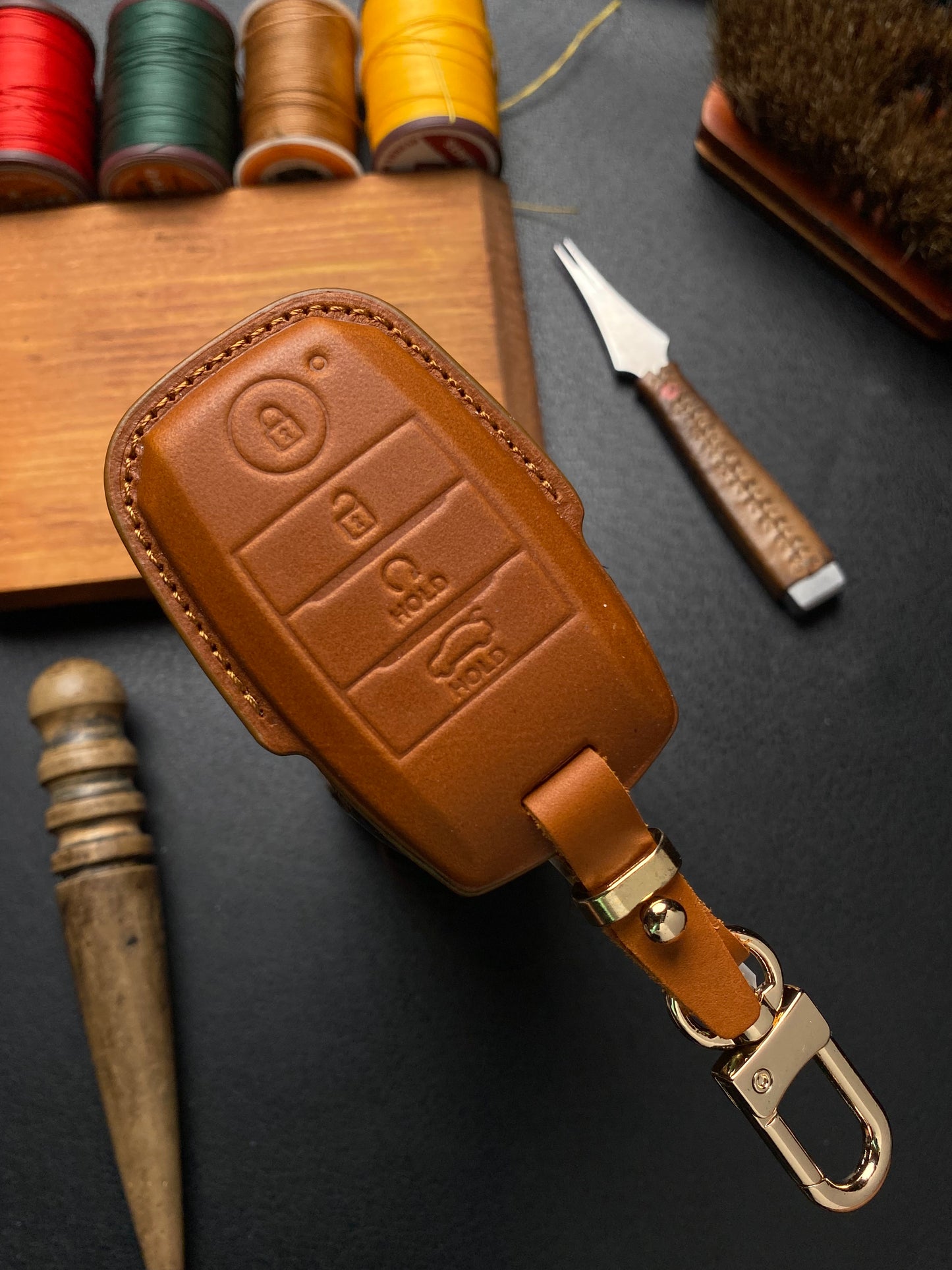 Leather Key Case for KIA SELTOS, SONET (2021-2024)