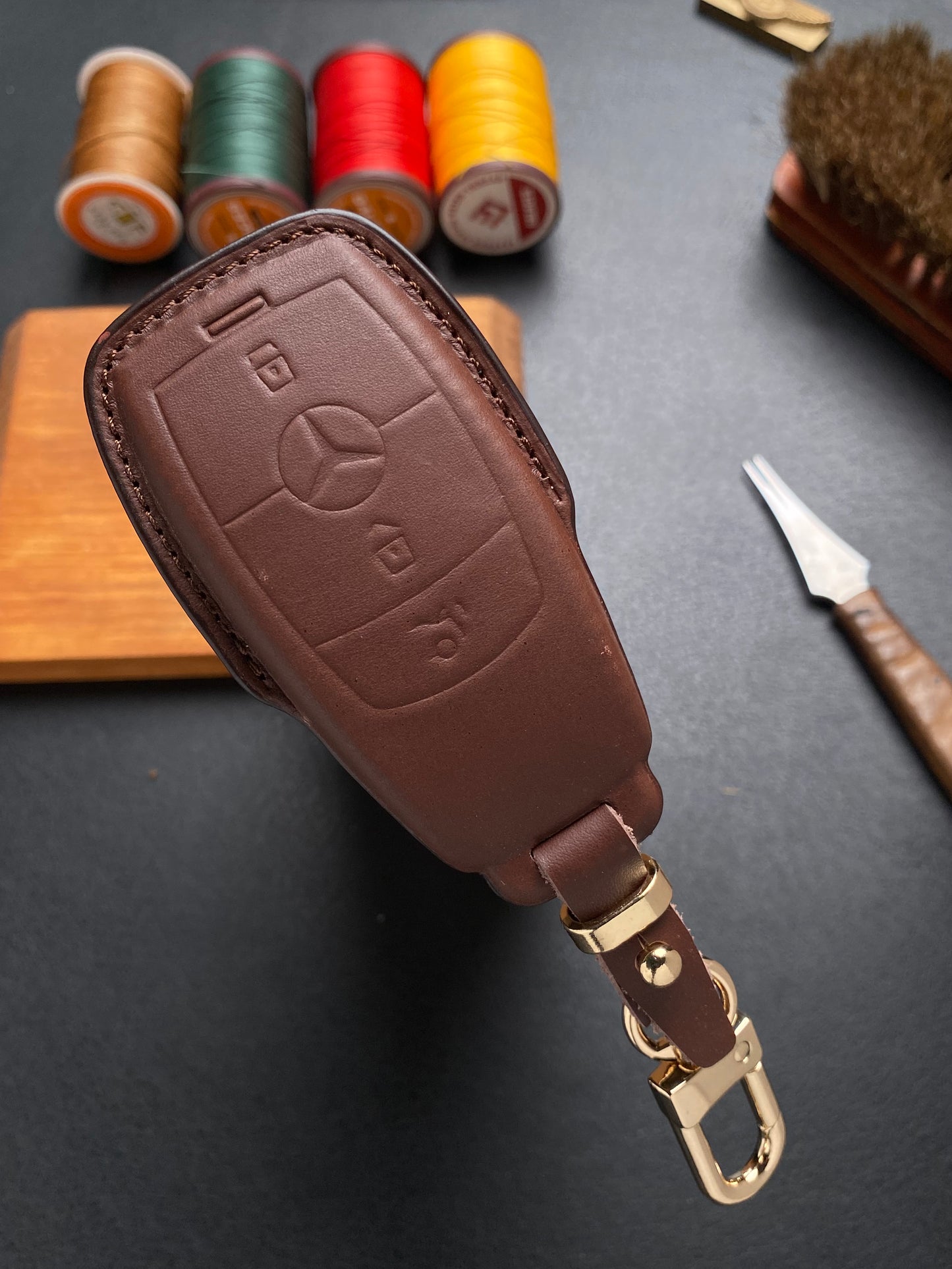 Leather Key Case for Mercedes C, E, S-Class (2018–2021)