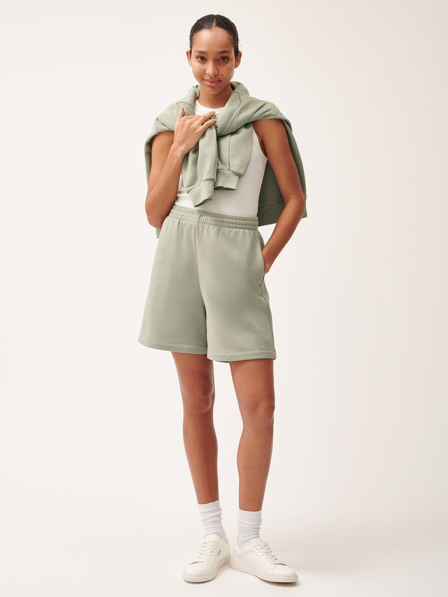 Womens 365 Midweight Mid Length Shorts—moss green