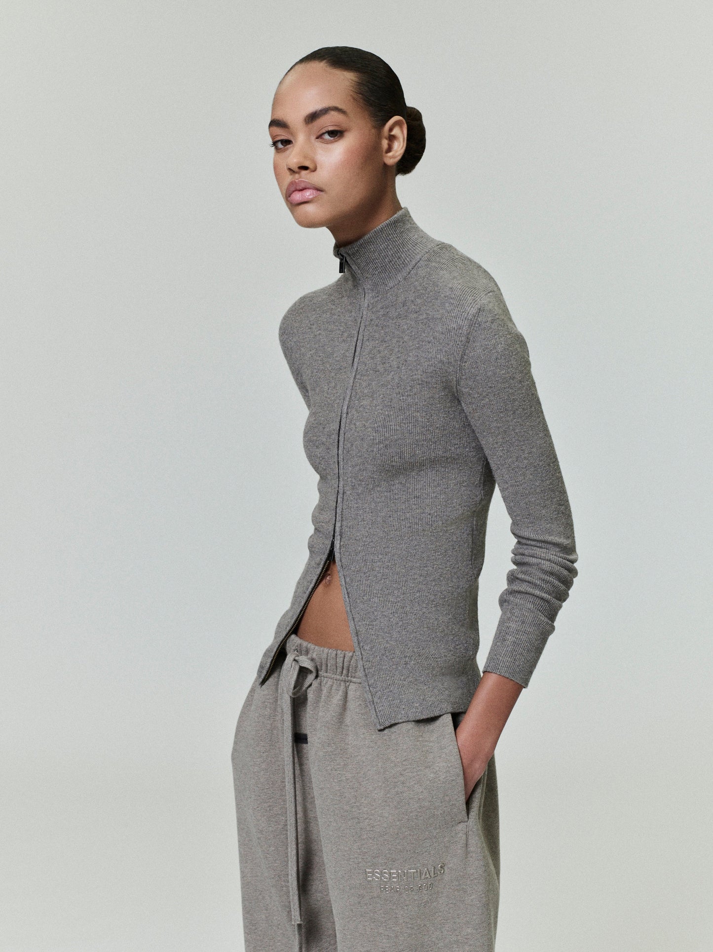 Womens Soft Rib Knit Zip-Up Jacket