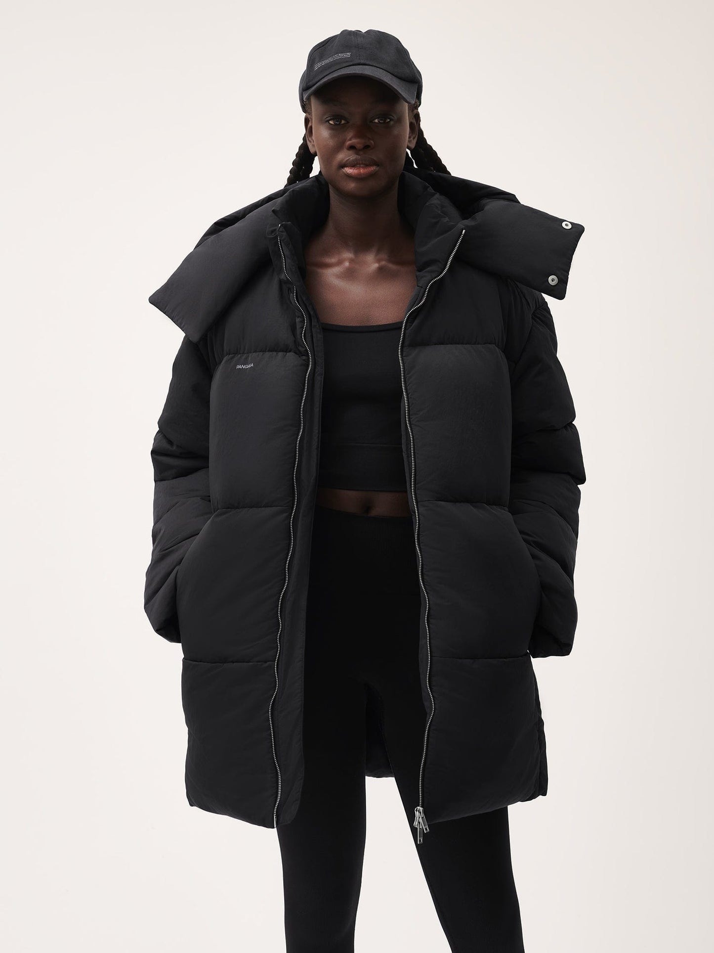 Womens Flower-Warmth Recycled Nylon Long Puffer—black