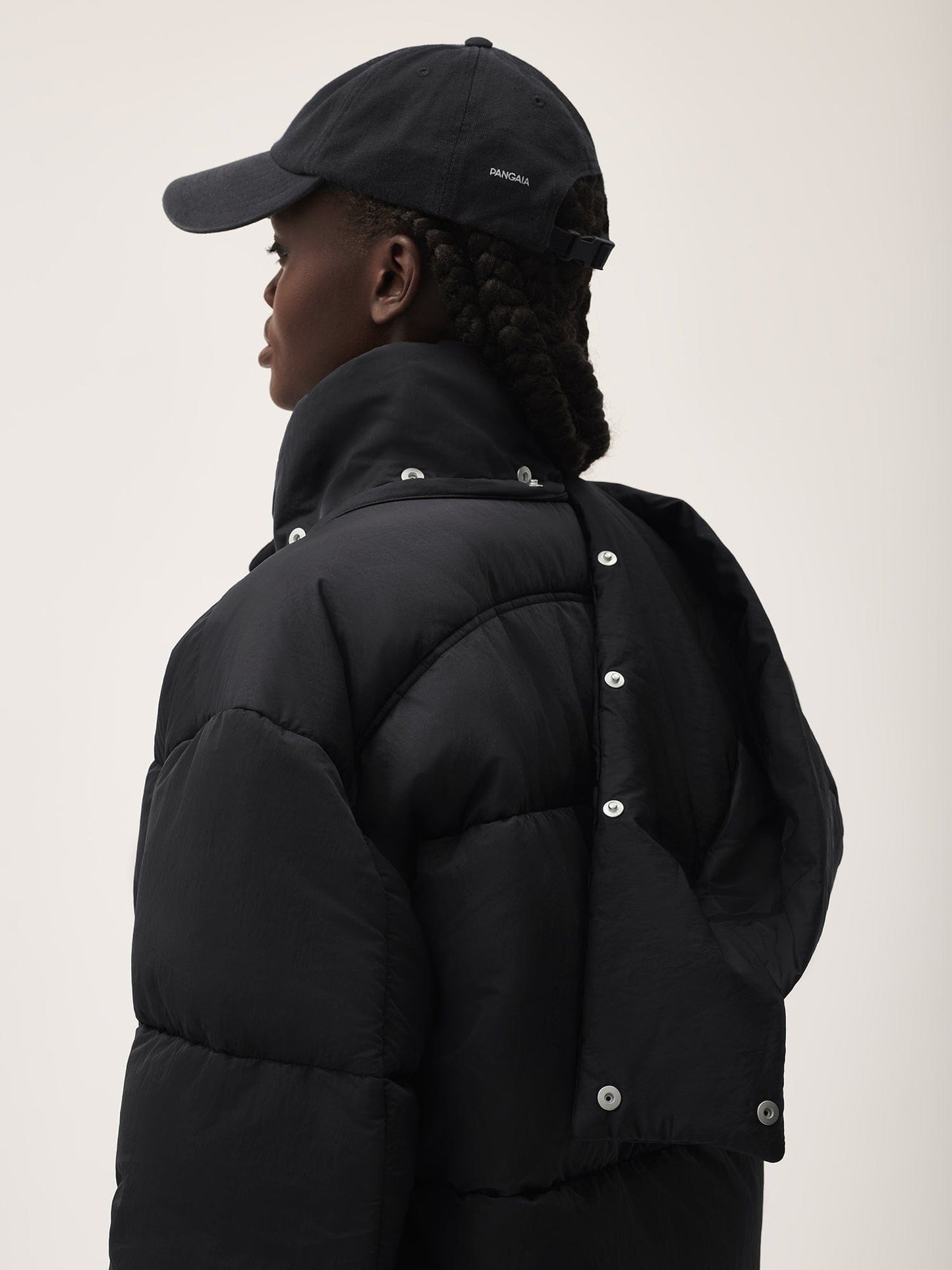 Womens Flower-Warmth Recycled Nylon Long Puffer—black