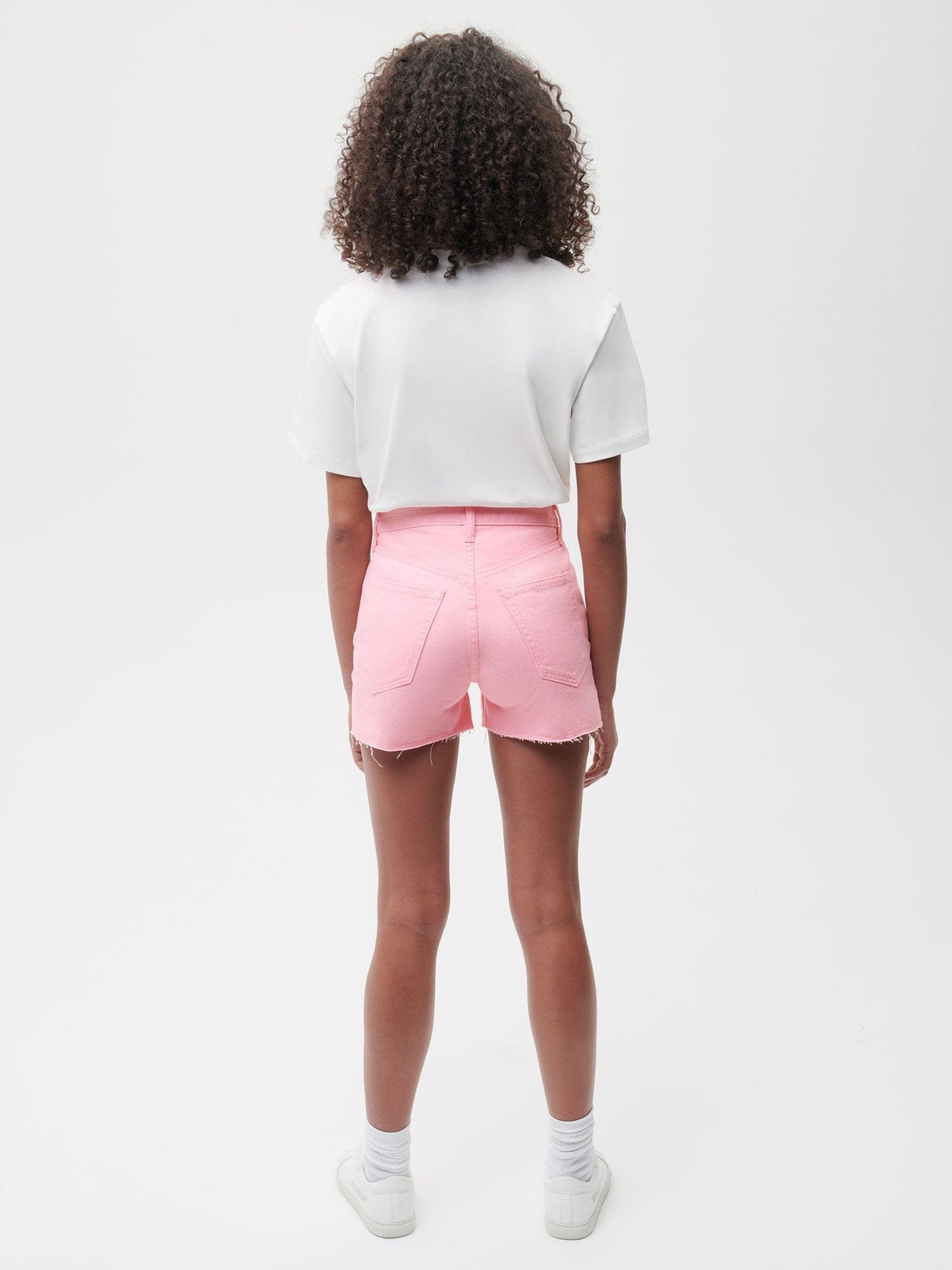 Women Denim High Rise Cropped Shorts—sakura pink