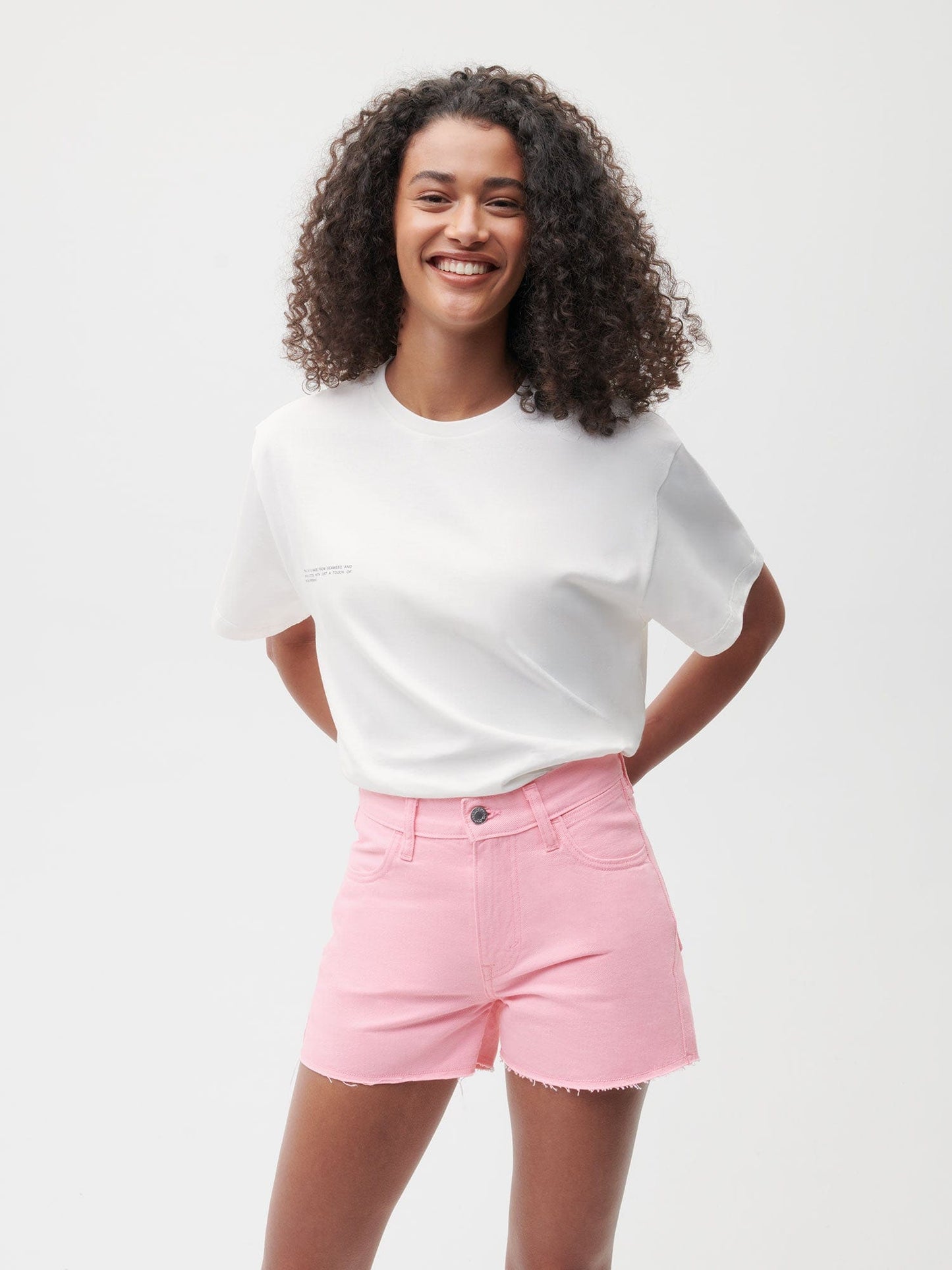 Women Denim High Rise Cropped Shorts—sakura pink