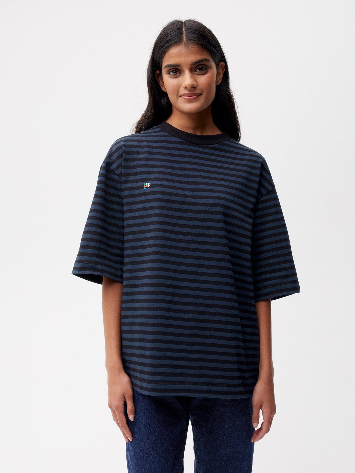 Womens Recycled Cotton Stripe Boxy T-shirt—black