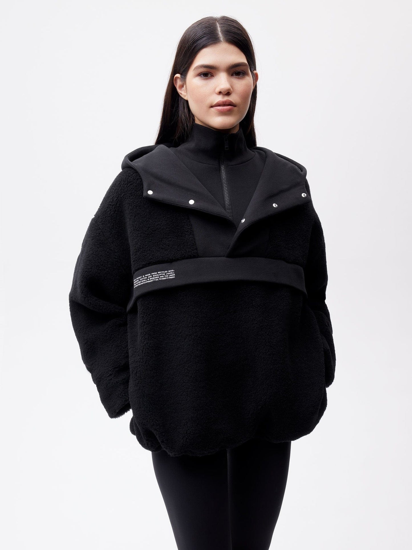 Womens Recycled Wool Fleece Half Zip Jacket—black