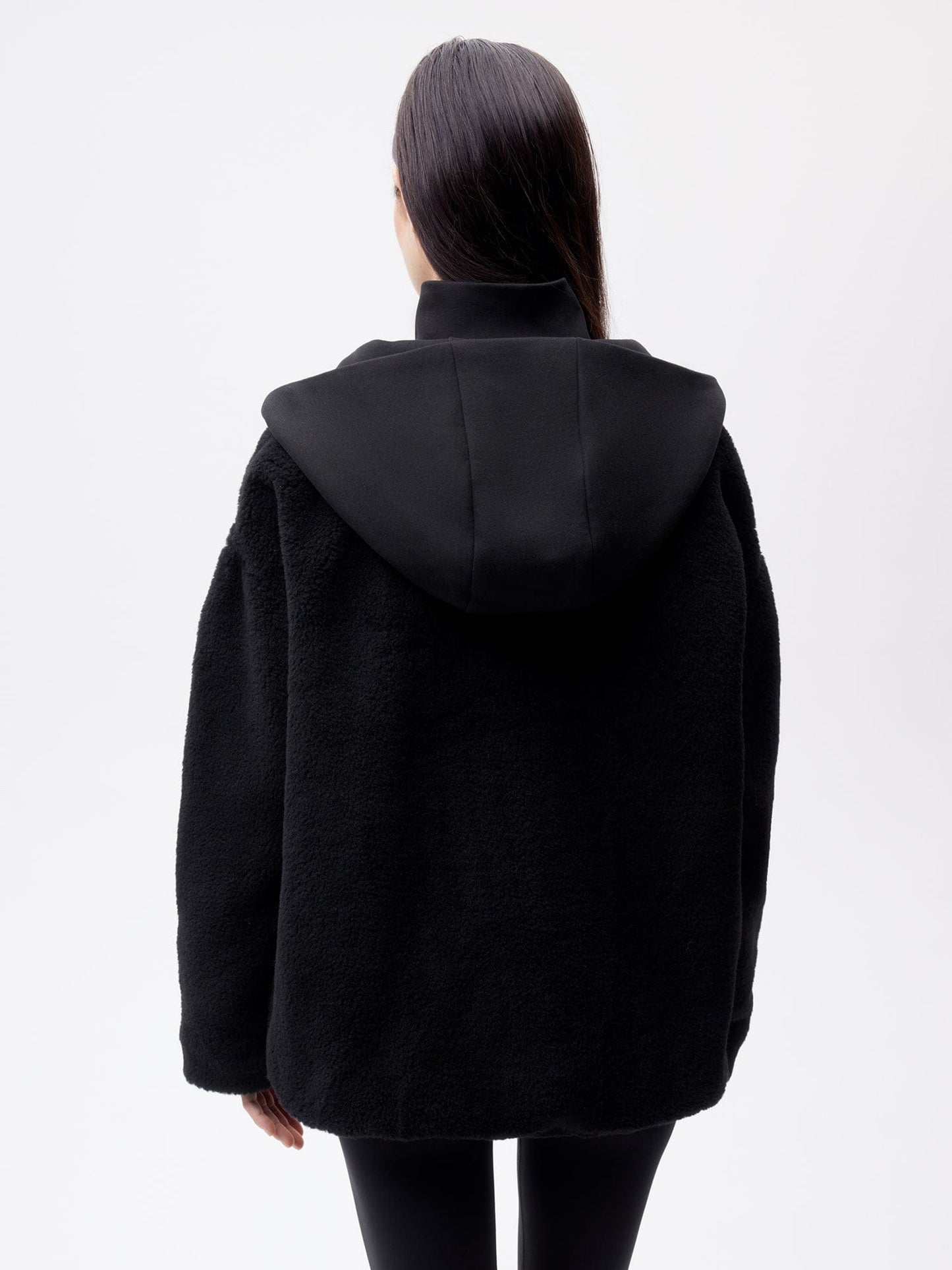 Womens Recycled Wool Fleece Half Zip Jacket—black