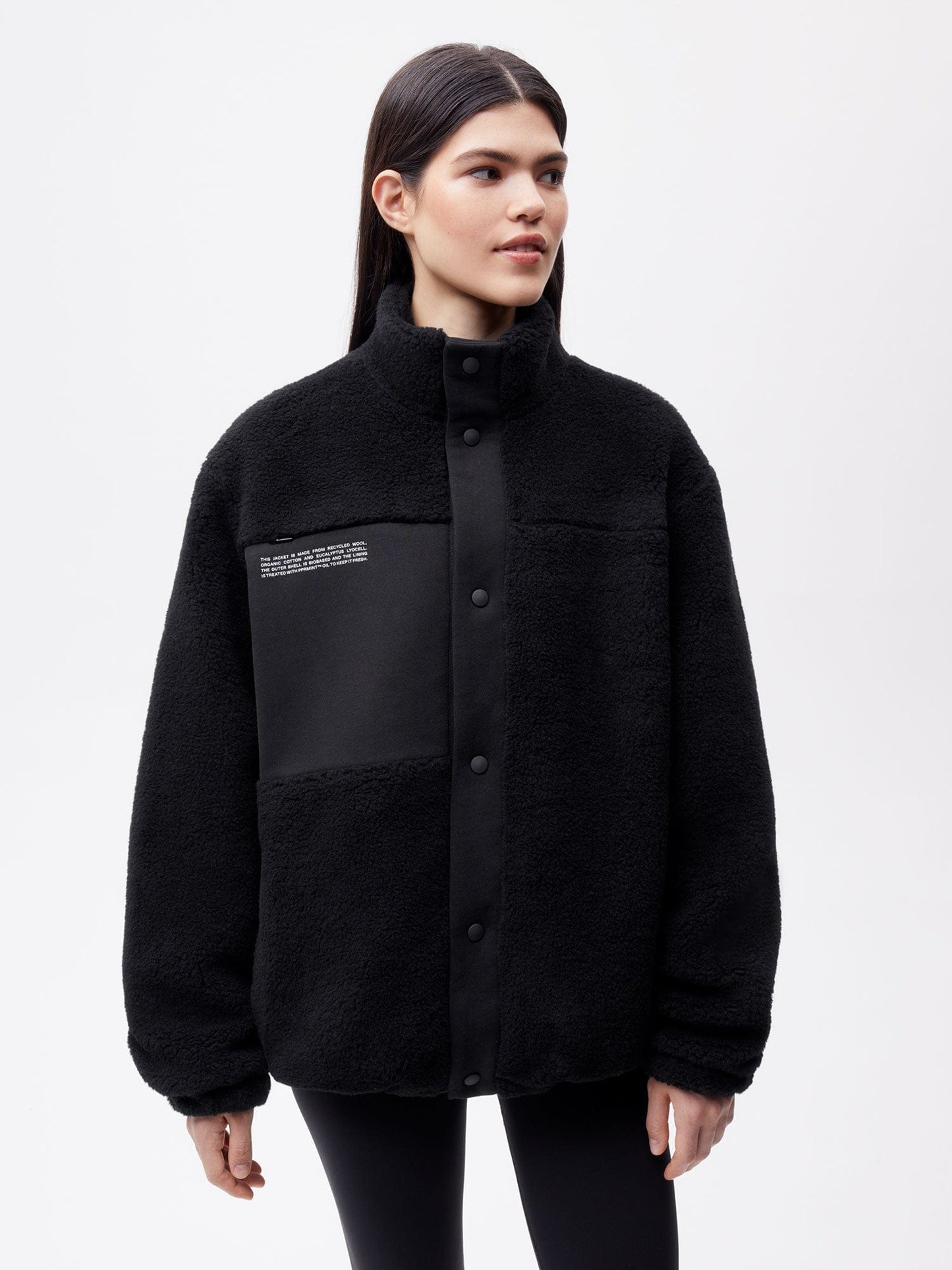 Womens Recycled Wool Fleece Jacket—black