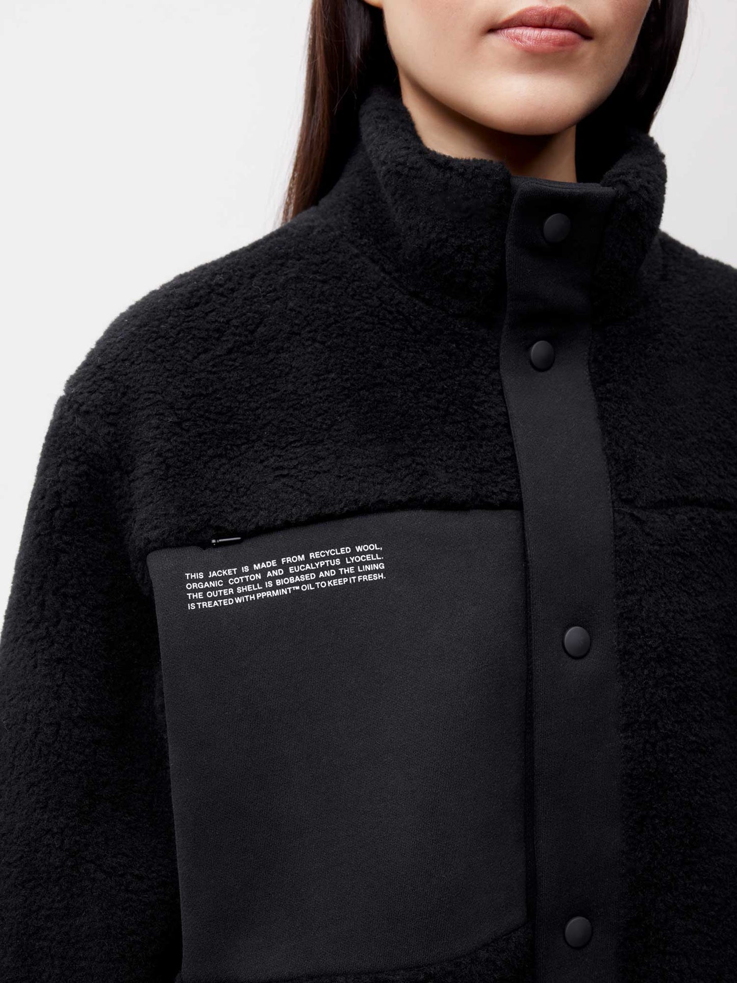 Womens Recycled Wool Fleece Jacket—black