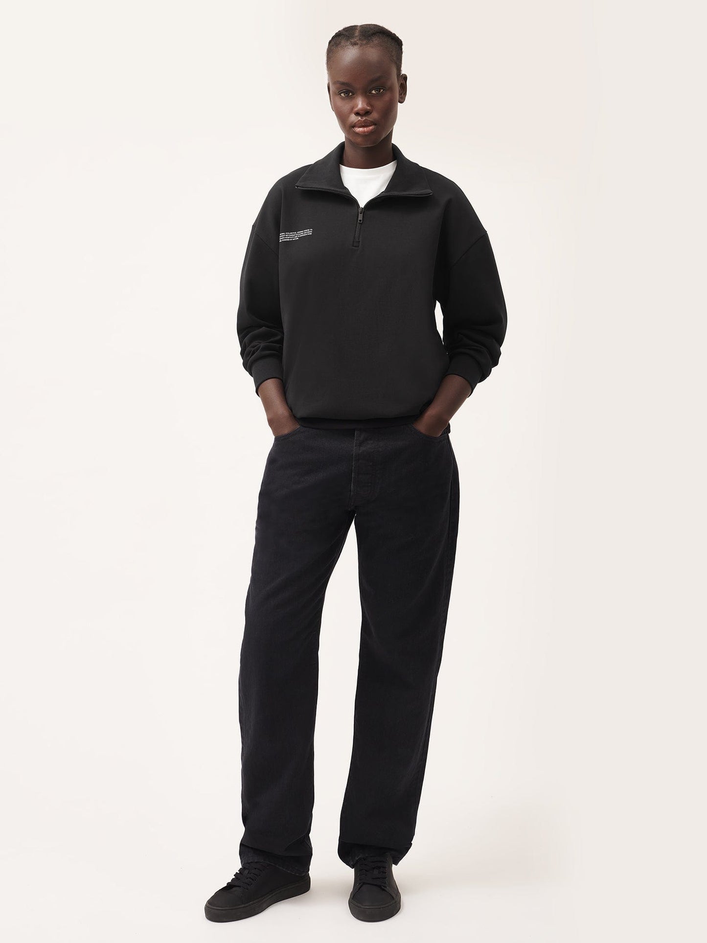 Womens Double Jersey Half Zip Sweatshirt—black