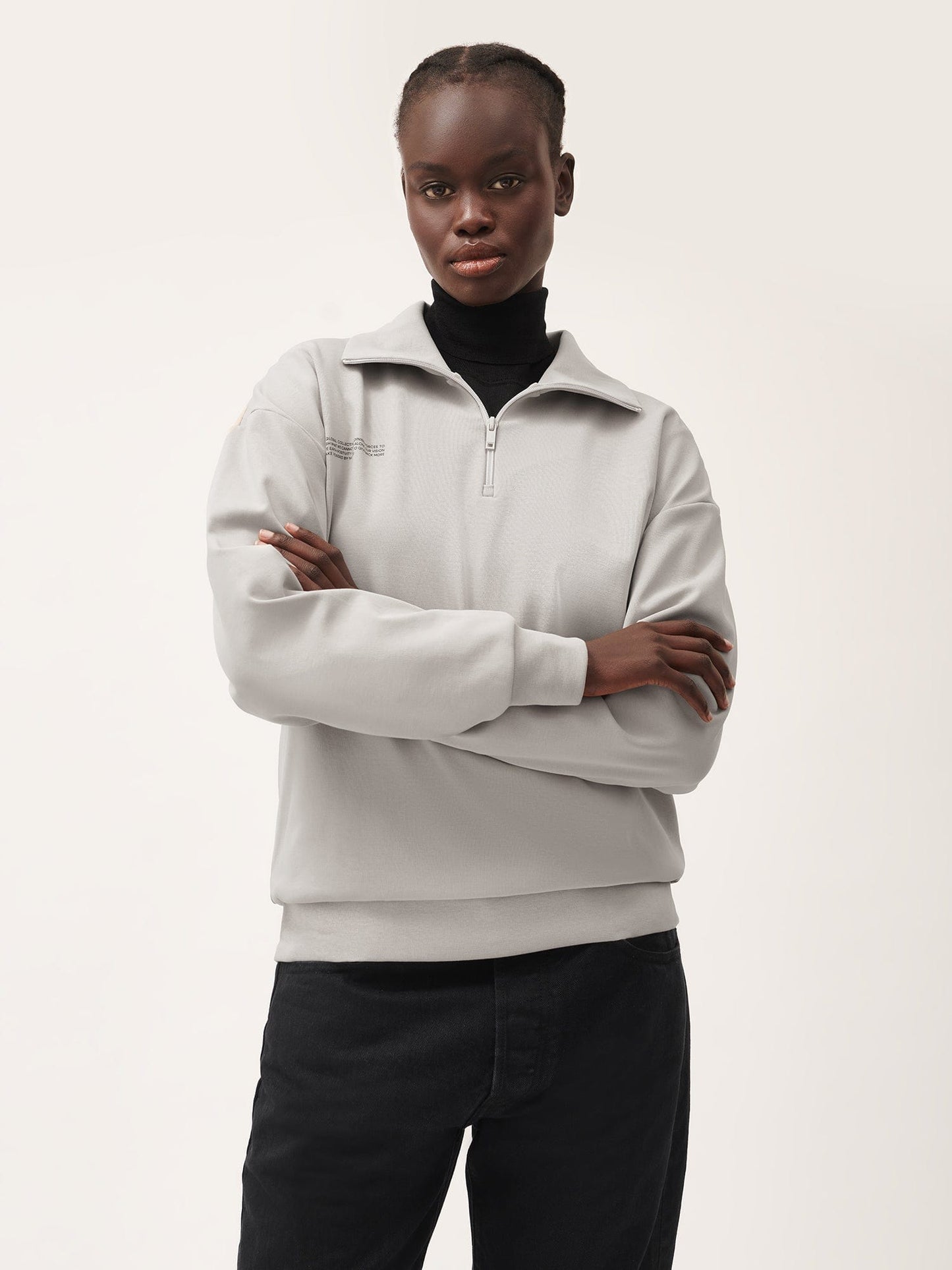 Womens Double Jersey Half Zip Sweatshirt—stone