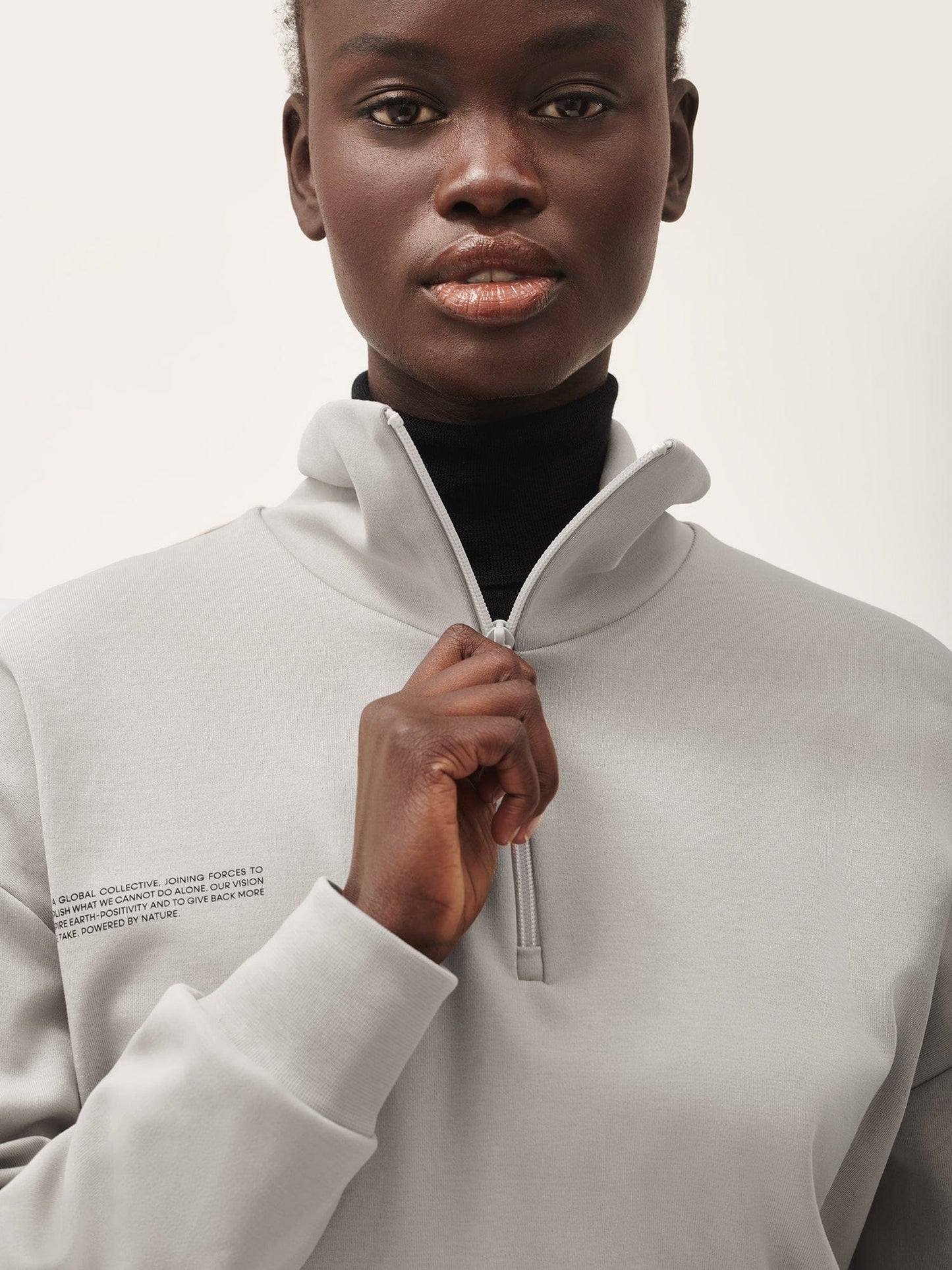 Womens Double Jersey Half Zip Sweatshirt—stone