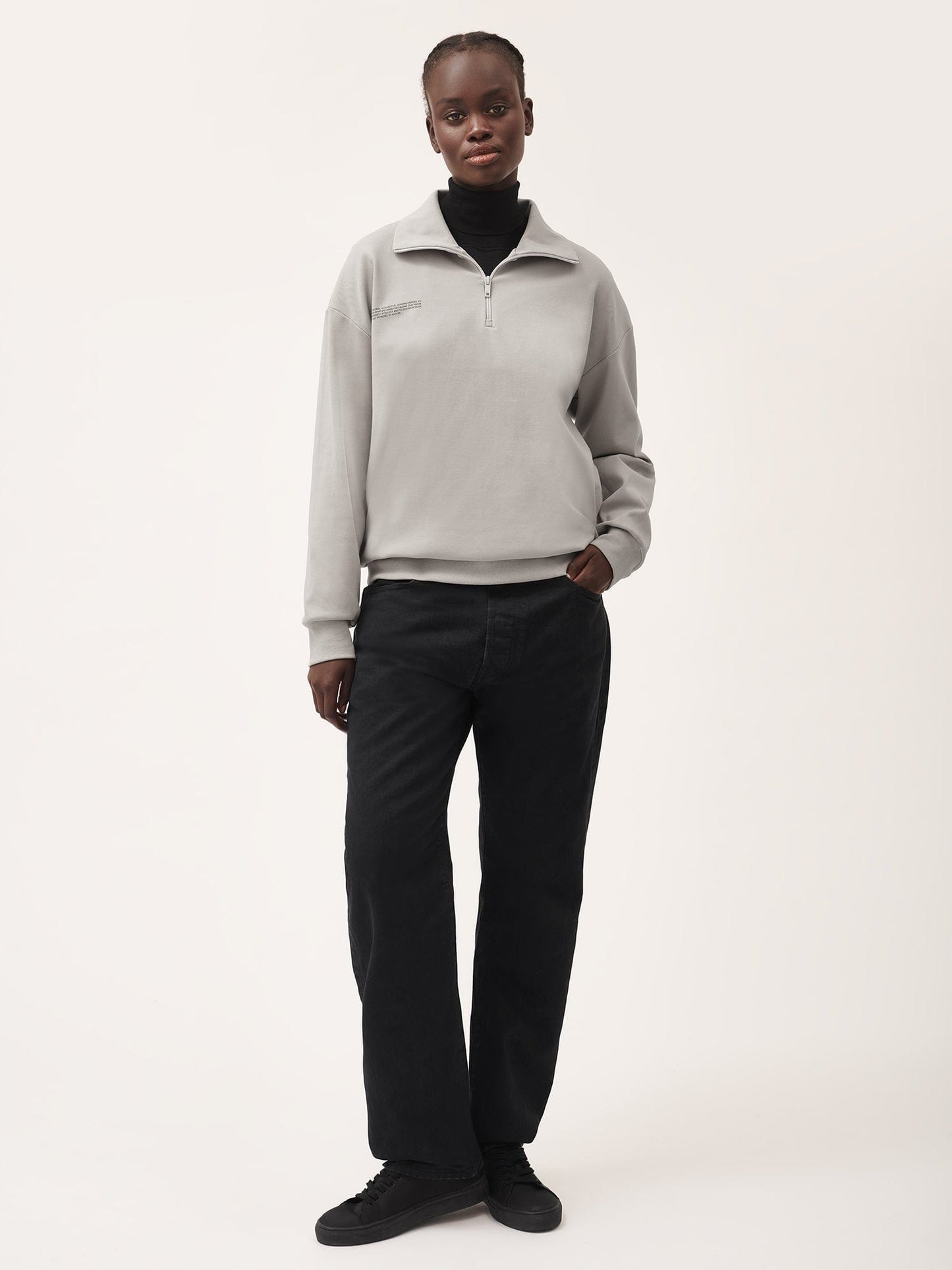 Womens Double Jersey Half Zip Sweatshirt—stone
