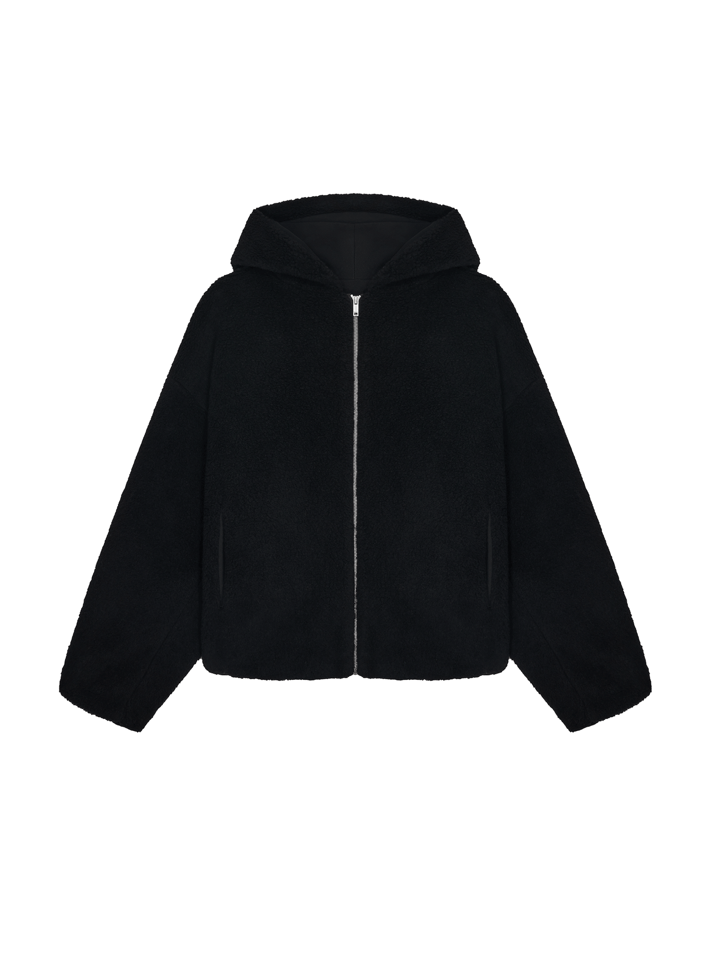 Womens Recycled Wool Fleece Reversible Bomber Jacket—black