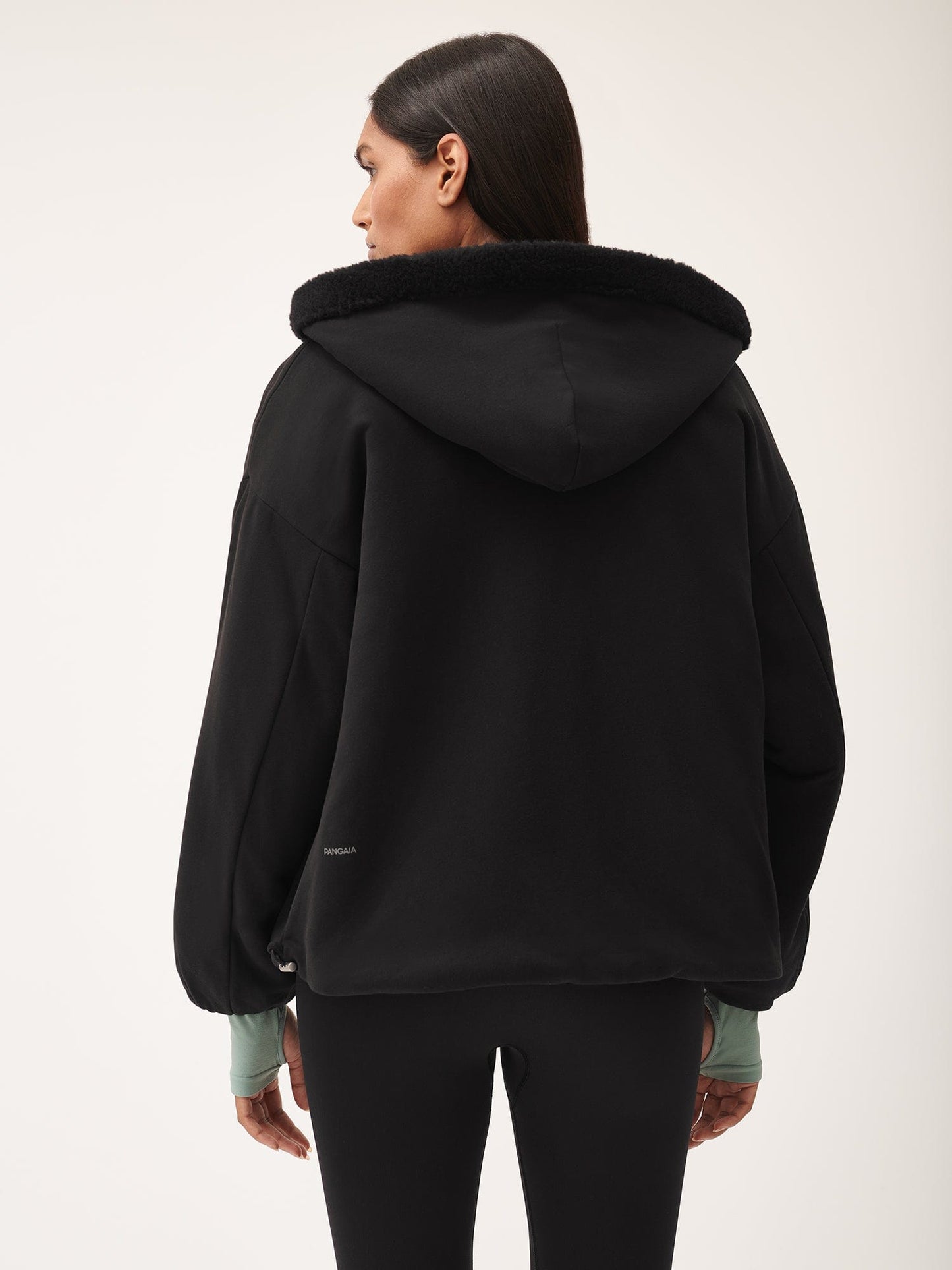 Womens Recycled Wool Fleece Reversible Bomber Jacket—black