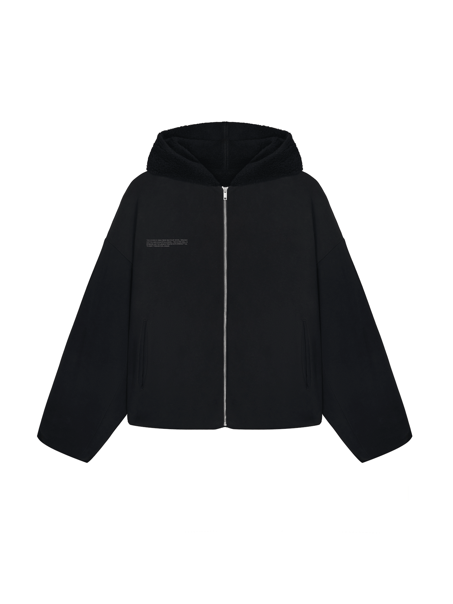 Womens Recycled Wool Fleece Reversible Bomber Jacket—black
