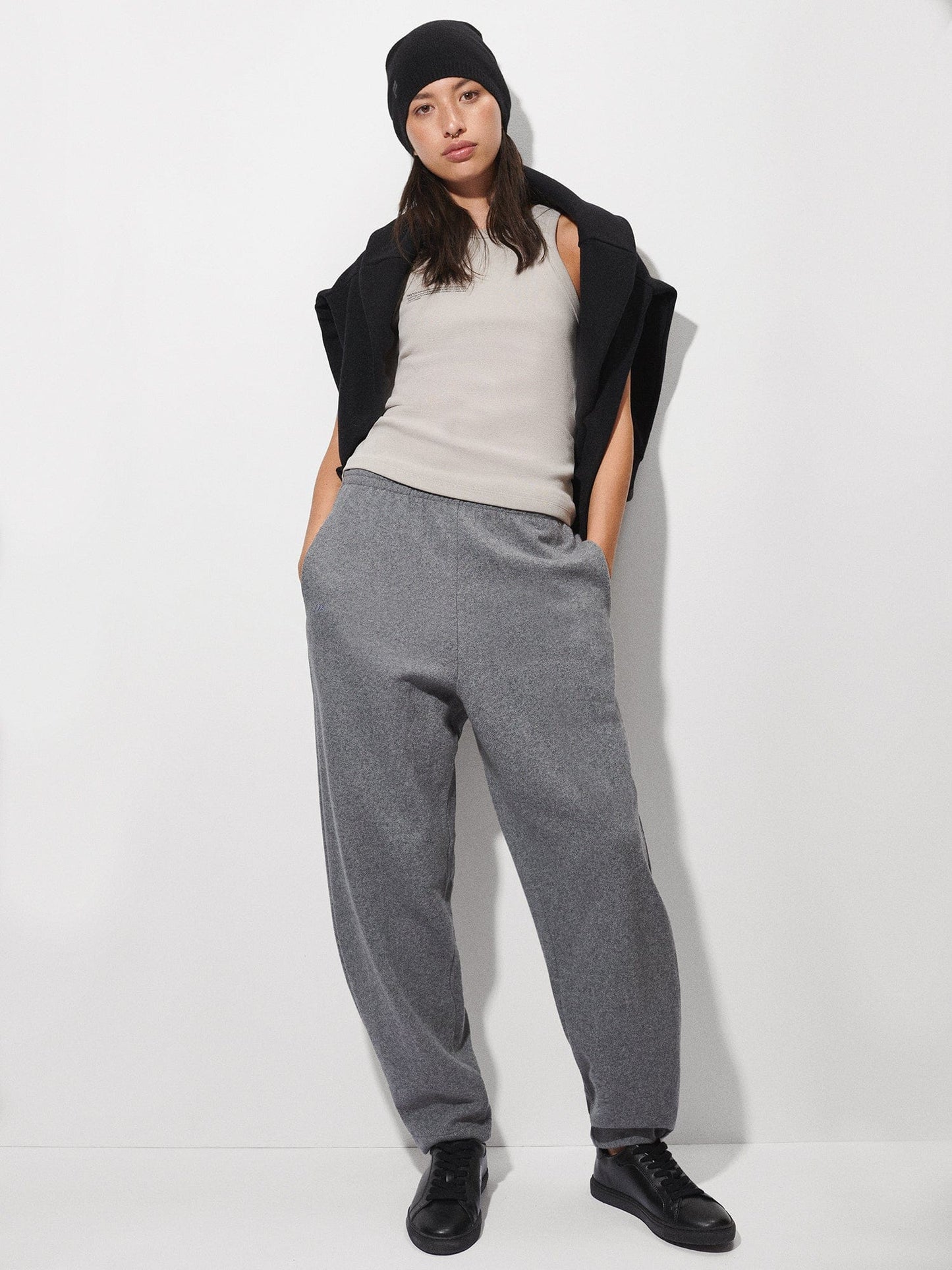 Womens Recycled Wool Jersey Barrel-Leg Track Pants—volcanic grey