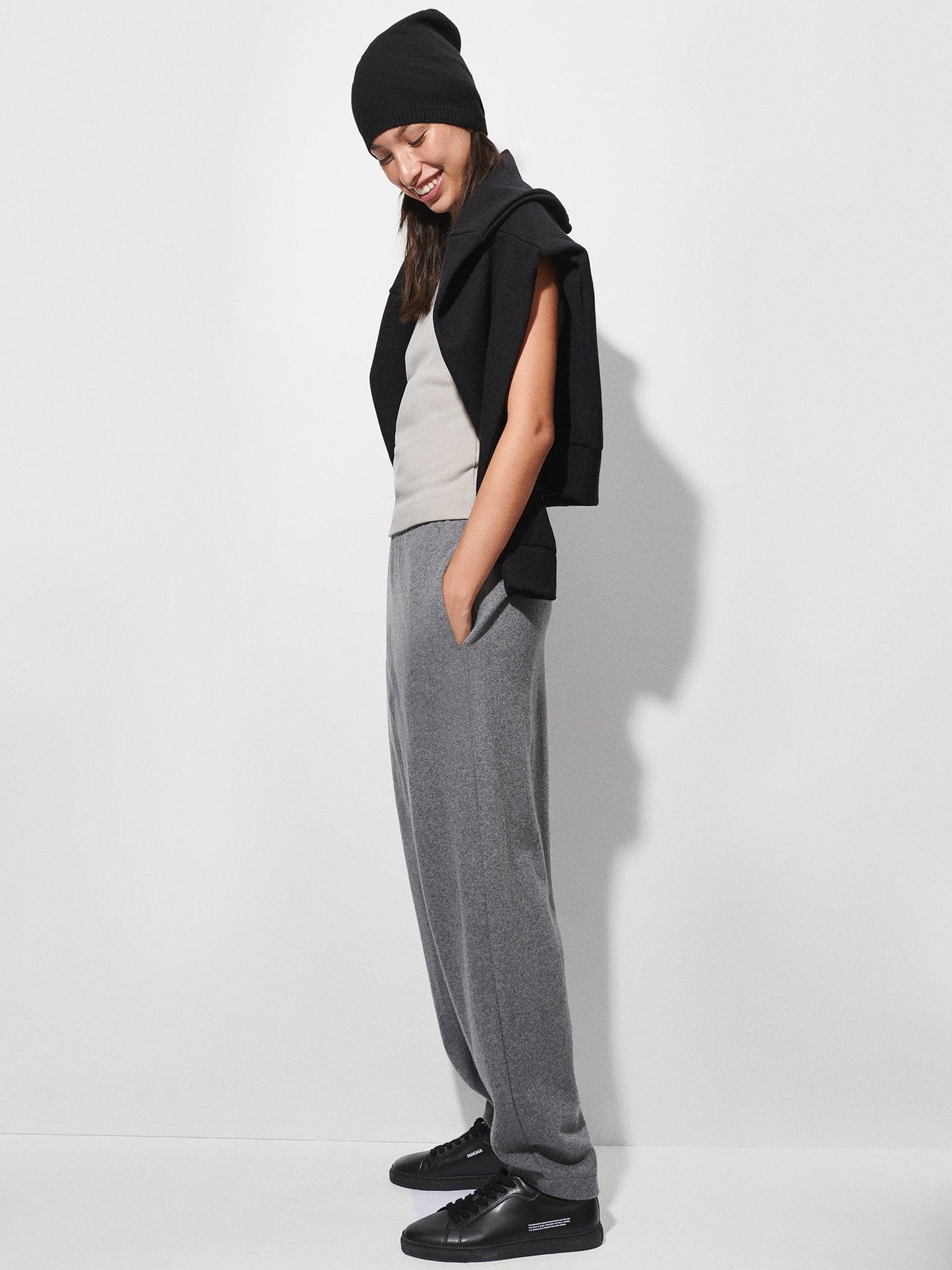 Womens Recycled Wool Jersey Barrel-Leg Track Pants—volcanic grey