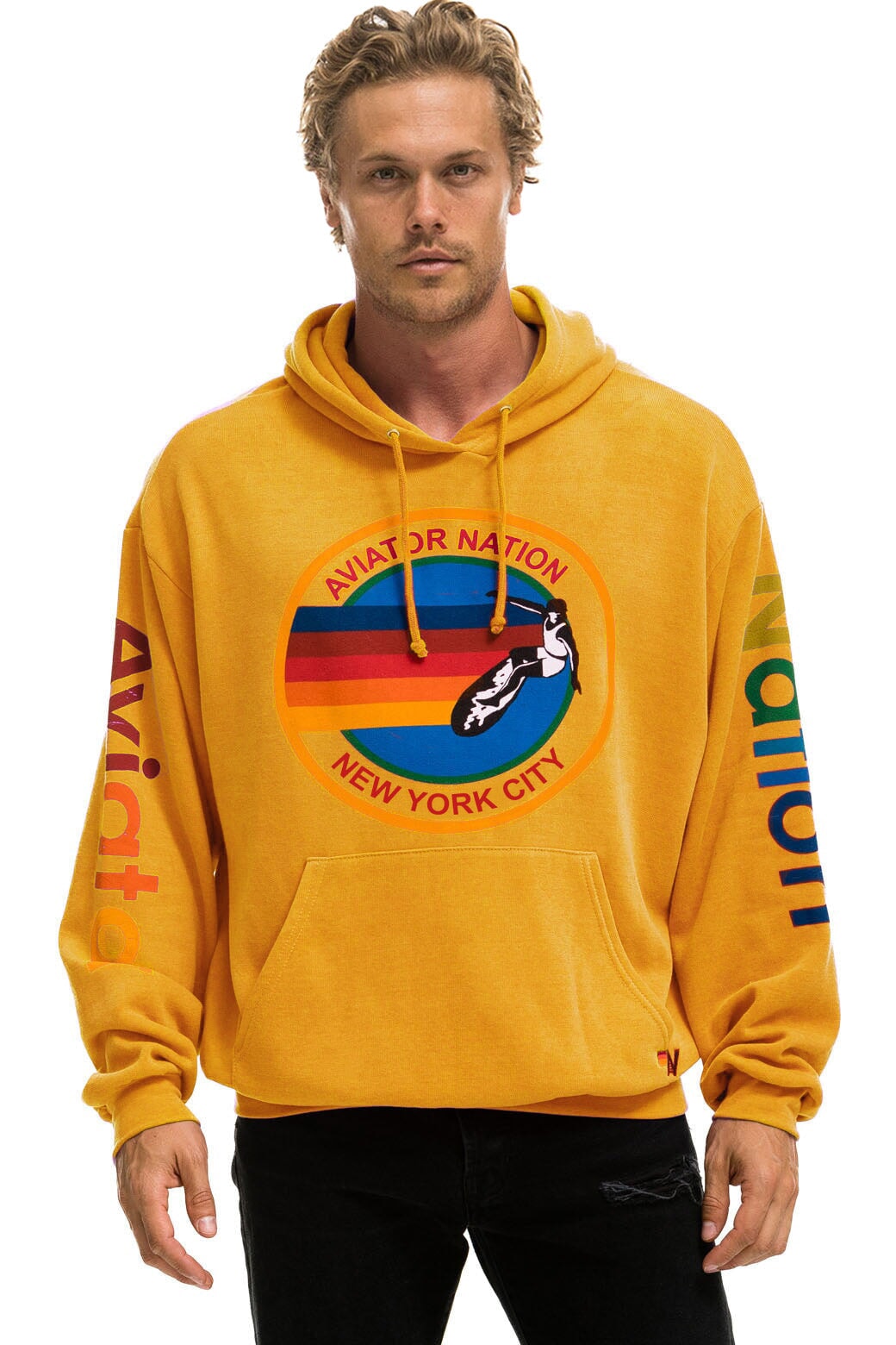 AVIATOR NATION NEW YORK CITY RELAXED PULLOVER HOODIE - GOLD