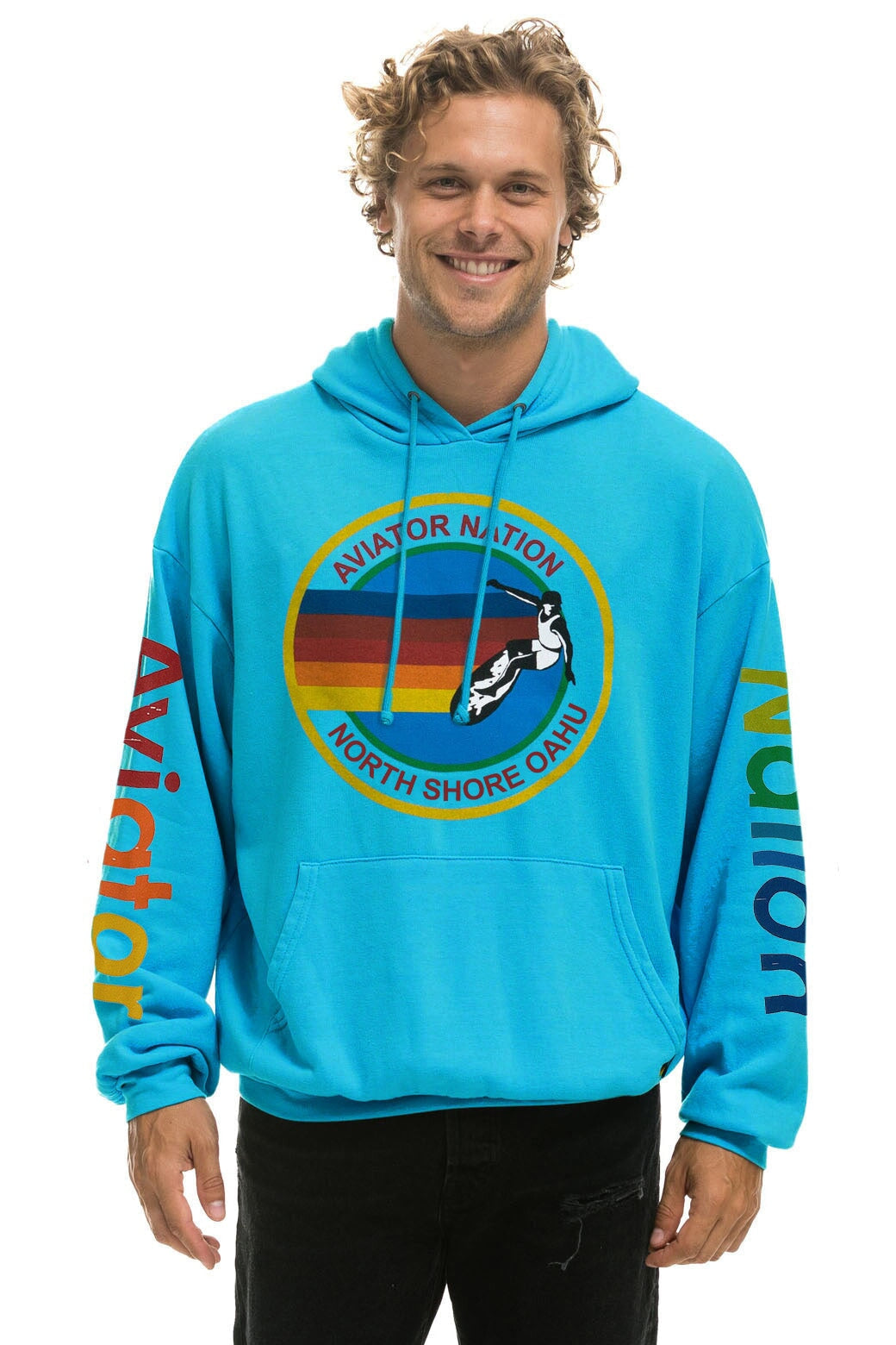 AVIATOR NATION NORTH SHORE RELAXED PULLOVER HOODIE - NEON BLUE