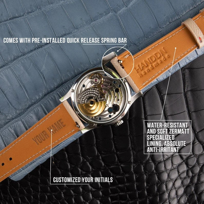 Black Epsom Leather Watch Strap, Black Epsom Leather Handmade Watch Strap, Epsom Strap Watch 16mm 18mm 19mm 20mm 21mm