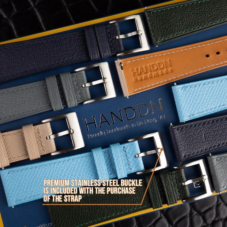 Black Epsom Leather Watch Strap, Black Epsom Leather Handmade Watch Strap, Epsom Strap Watch 16mm 18mm 19mm 20mm 21mm