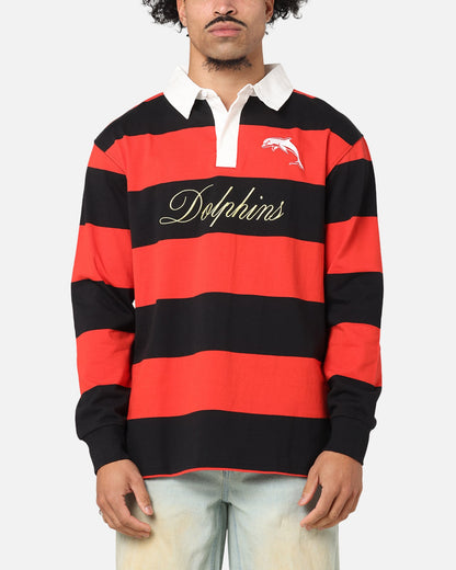 Bleacher Athletic Dolphins NRL Stripe Rugby Polo Shirt Official Team Colour