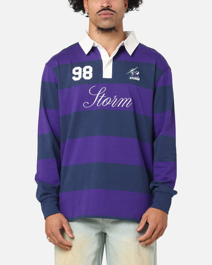 Bleacher Athletic Melbourne Storm NRL Stripe Rugby Polo Shirt Official Team Colour