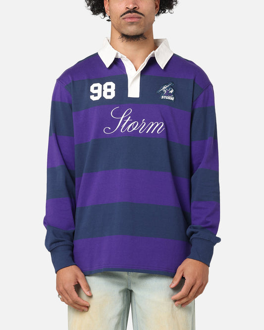Bleacher Athletic Melbourne Storm NRL Stripe Rugby Polo Shirt Official Team Colour