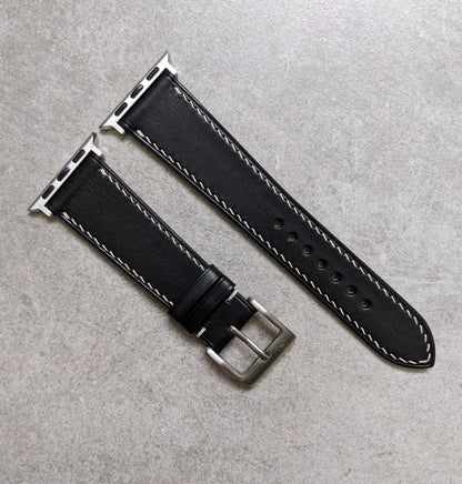Apple Watch Strap - Black Calfskin W/Cream stitching