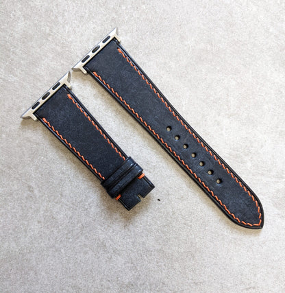 Apple Watch Strap - Pueblo Navy Blue W/Orange Stitching
