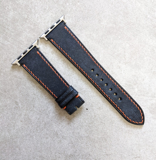 Apple Watch Strap - Pueblo Navy Blue W/Orange Stitching