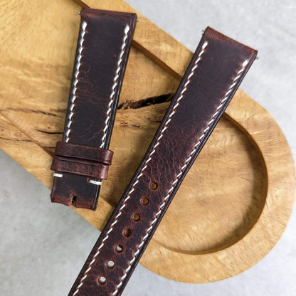 Badalassi Wax Strap - Dark Brown W/Cream stitch