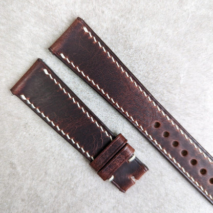 Badalassi Wax Strap - Dark Brown W/Cream stitch