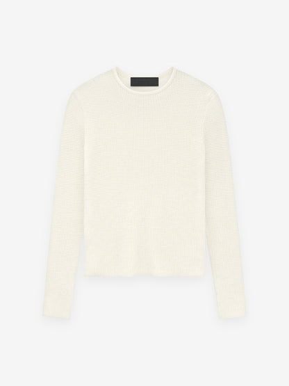 Womens Waffle Fitted Long Sleeve Sweater