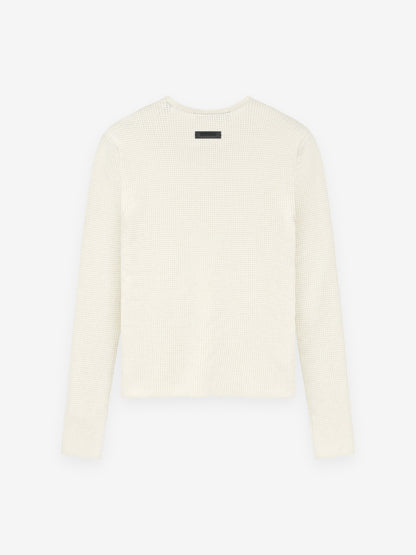 Womens Waffle Fitted Long Sleeve Sweater