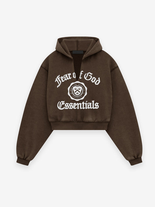 Women's Heavy Fleece Cropped V-Neck Hoodie