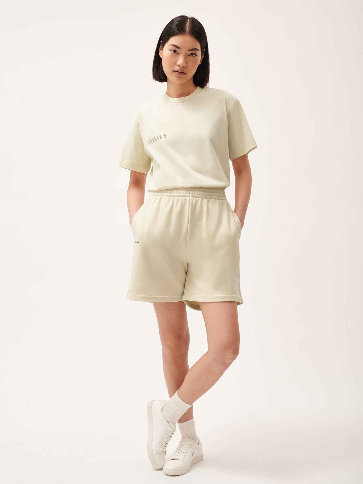 Womens 365 Midweight Mid Length Shorts—travertine beige