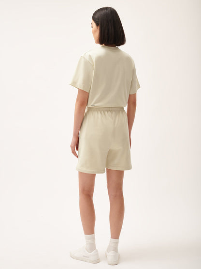 Womens 365 Midweight Mid Length Shorts—travertine beige