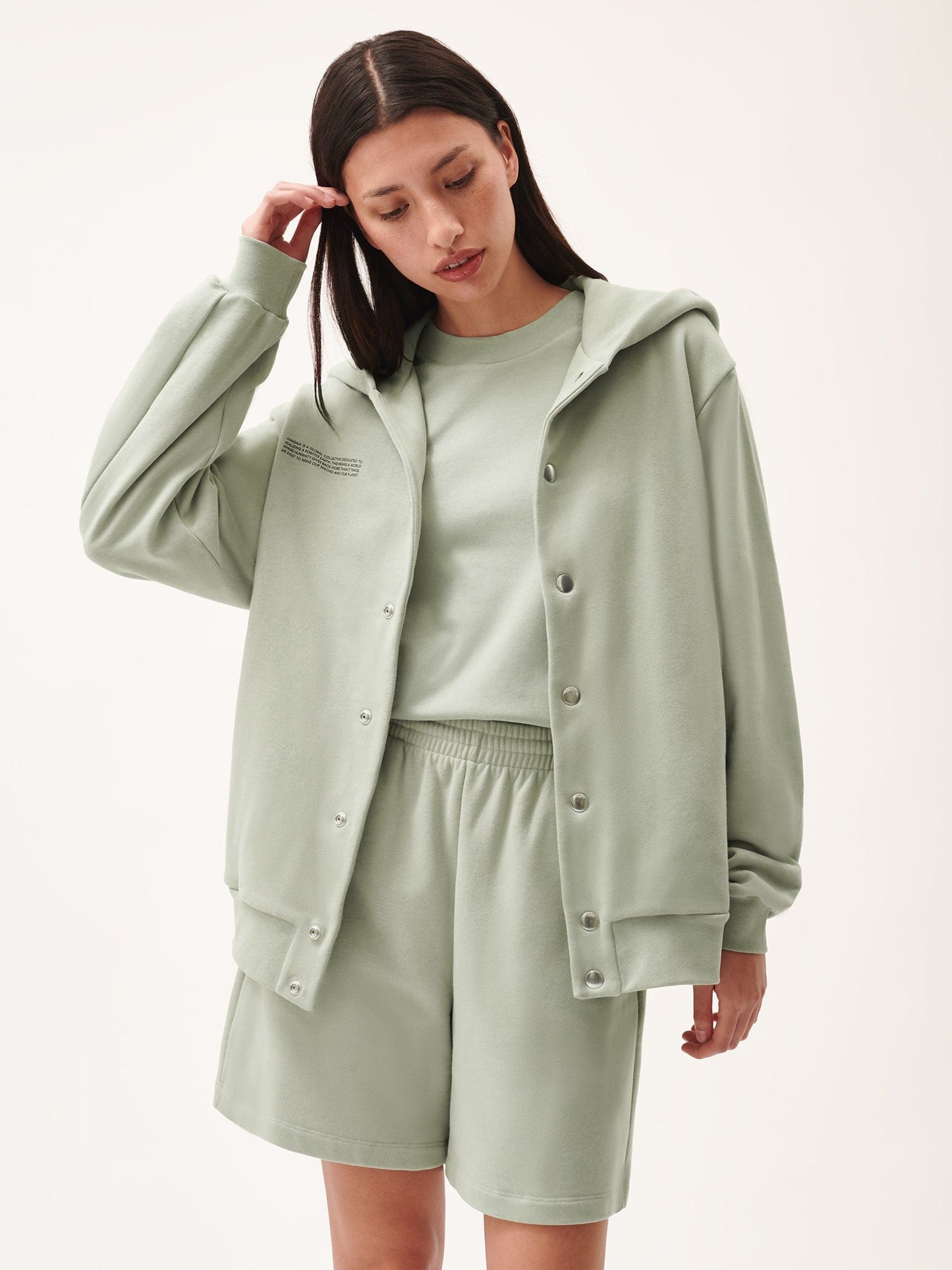 Womens 365 Midweight Snap Button Hoodie—moss green