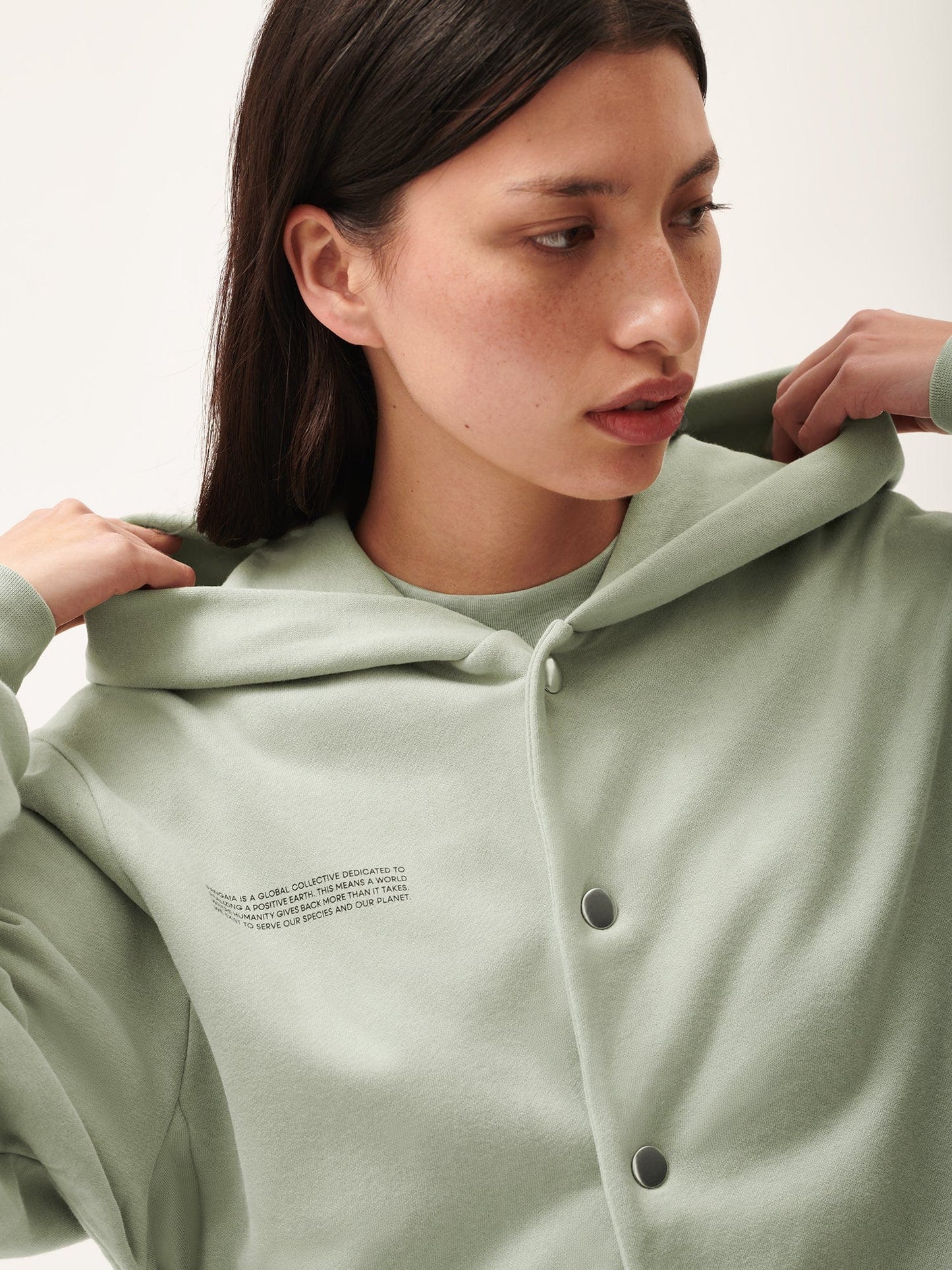 Womens 365 Midweight Snap Button Hoodie—moss green