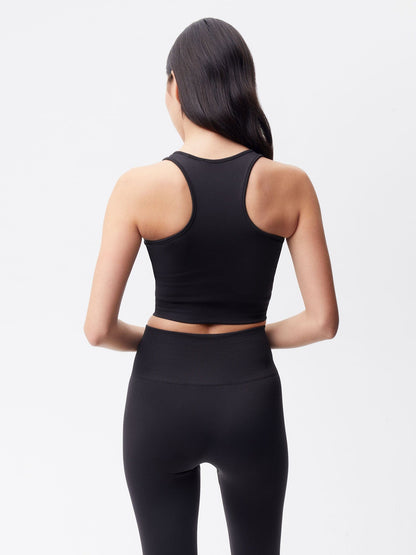 Womens Plant-Stretch Compressive Ribbed Tank Top—black