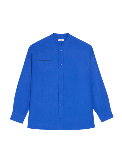 Aloe Linen Mandarin Collar Long Sleeve Shirt—cobalt blue