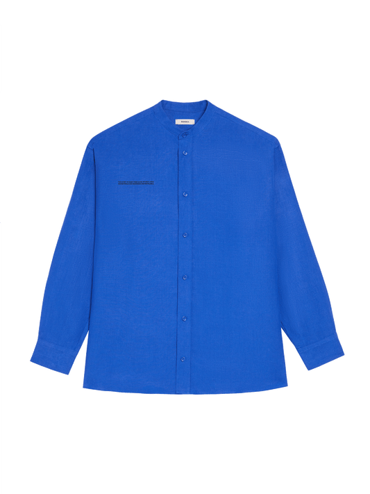 Aloe Linen Mandarin Collar Long Sleeve Shirt—cobalt blue